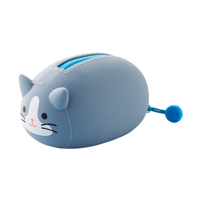 LIHIT LAB PuniLabo Mini Zipper Pouch, Horizontal, 2.2" x 2.7", Gray Cat (A7780-4) - Image 1
